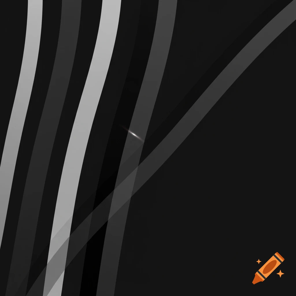 Curved gray and white lines on a black background with transparency and a subtle light glint.