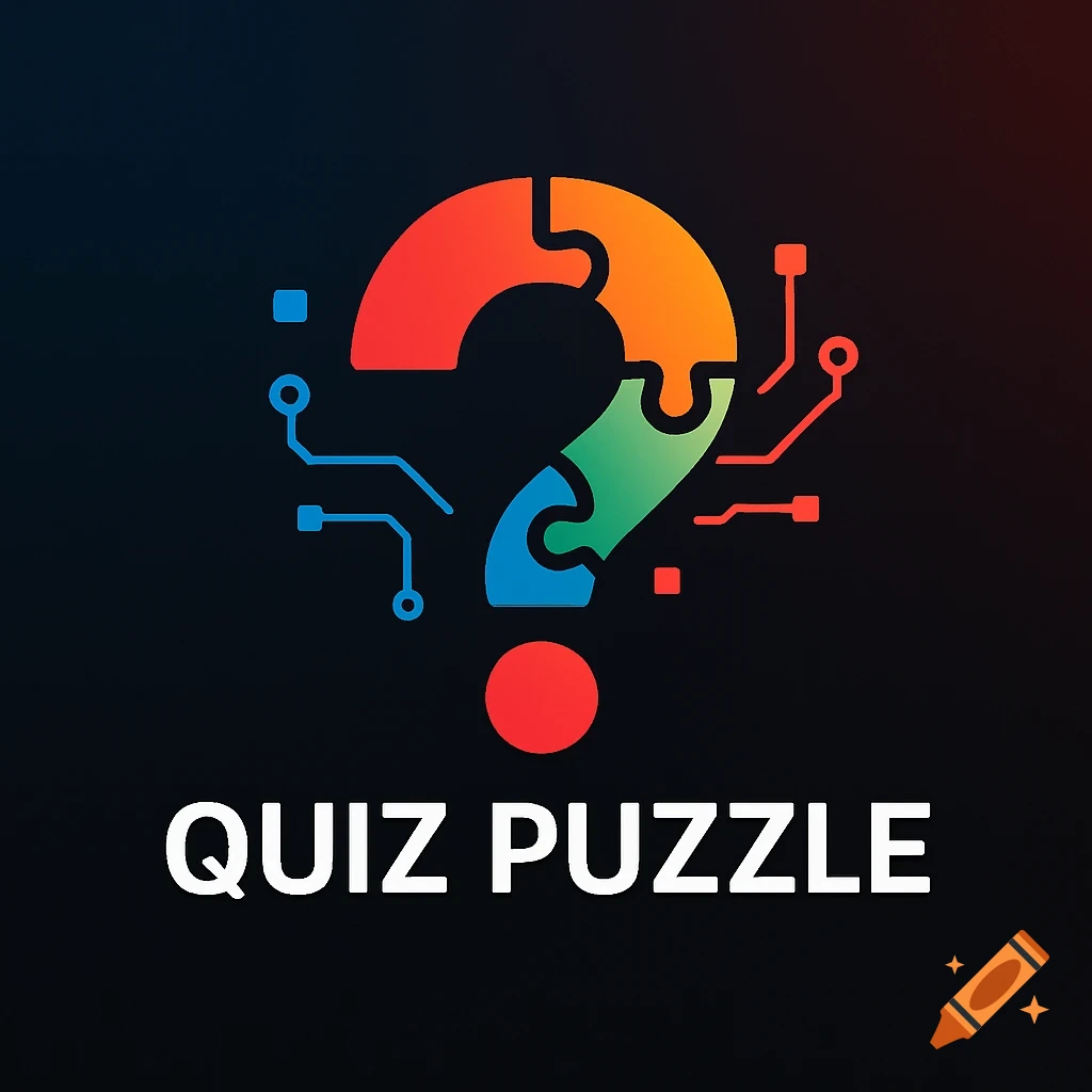 A colorful question mark made of puzzle pieces with circuit board lines and the text 'QUIZ PUZZLE' on a dark background.