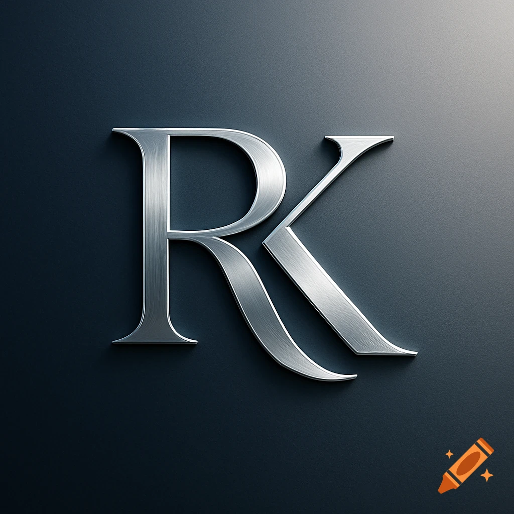 Silver metallic 'RK' logo on a dark gray background.