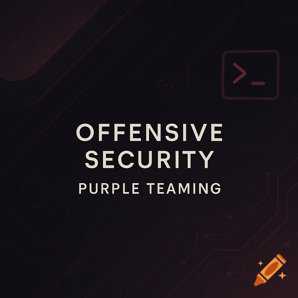 Minimalist dark banner with 'OFFENSIVE SECURITY PURPLE TEAMING' text, a terminal icon, and subtle tech patterns.