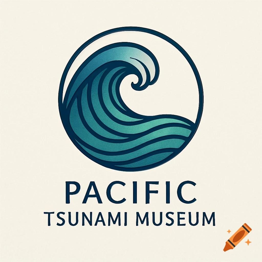 Stylized blue and teal wave within a circle logo, with the text 'PACIFIC TSUNAMI MUSEUM' below.