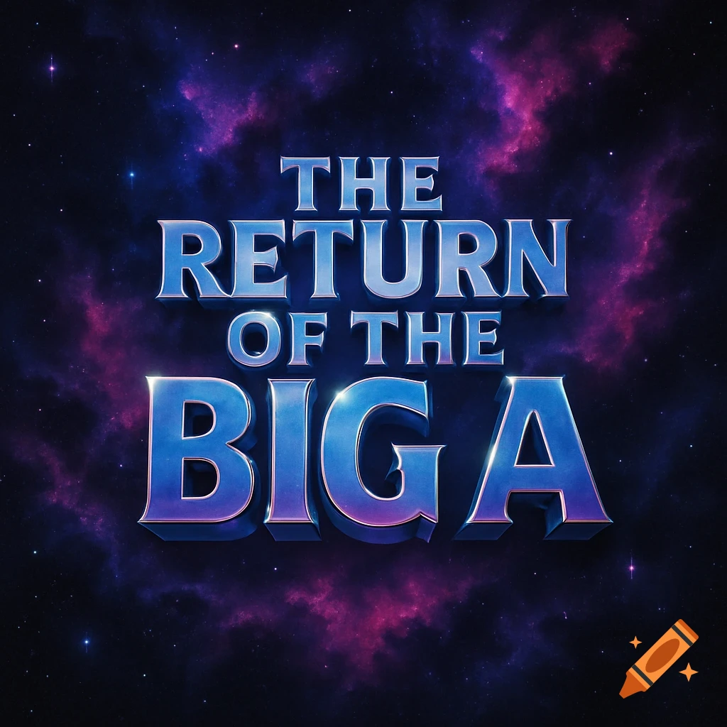 The Return of the Big A title in shiny 3D blue letters against a purple and blue cosmic nebula background.