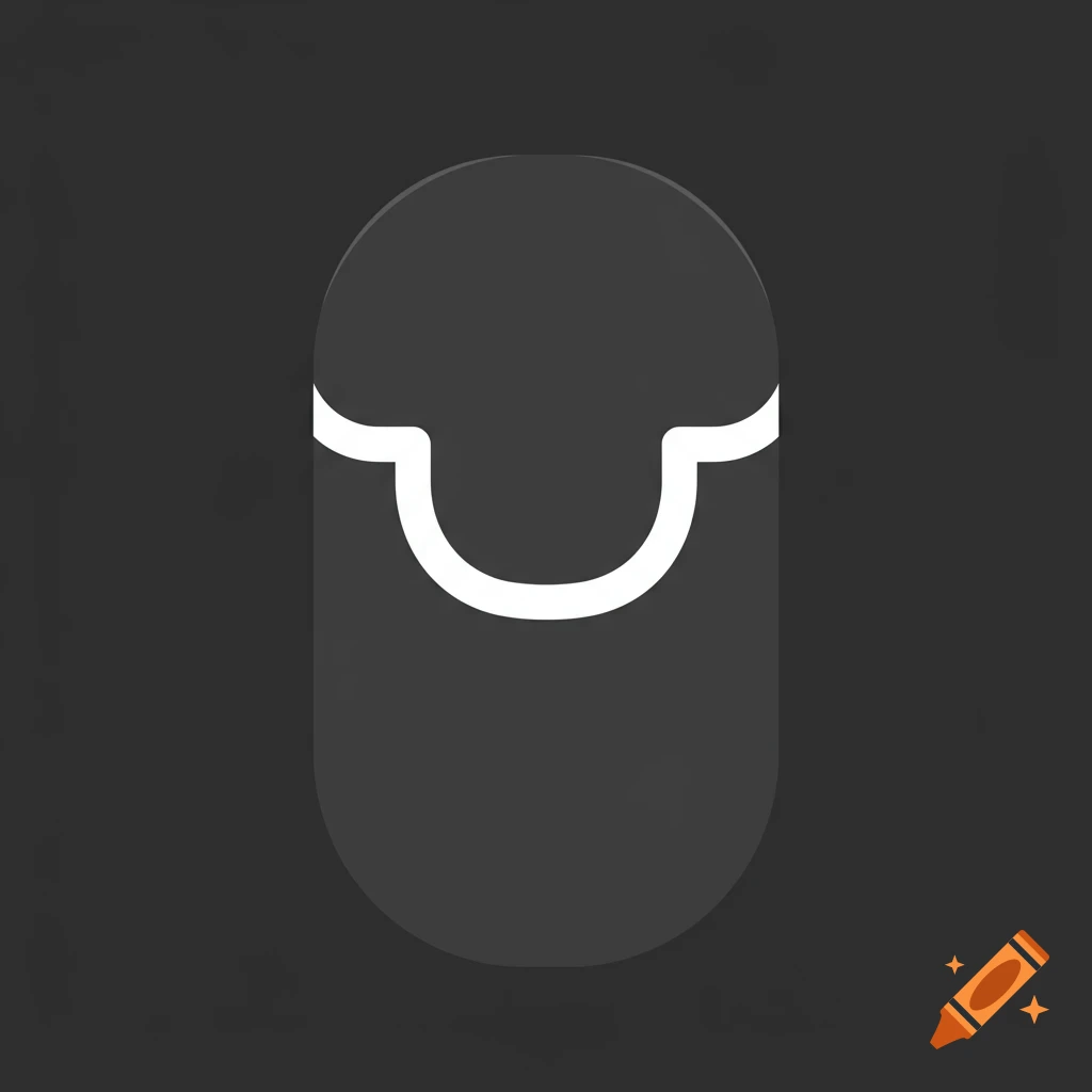 A minimalist icon featuring a dark gray vertical oval with a white U-shape cutout in the top portion.