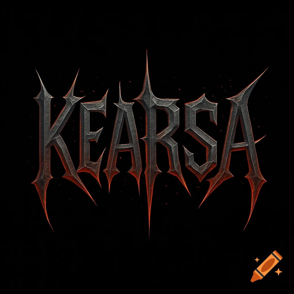 A stylized, spiky, metallic gray and red logo for the band 'KEARSA' on a black background.