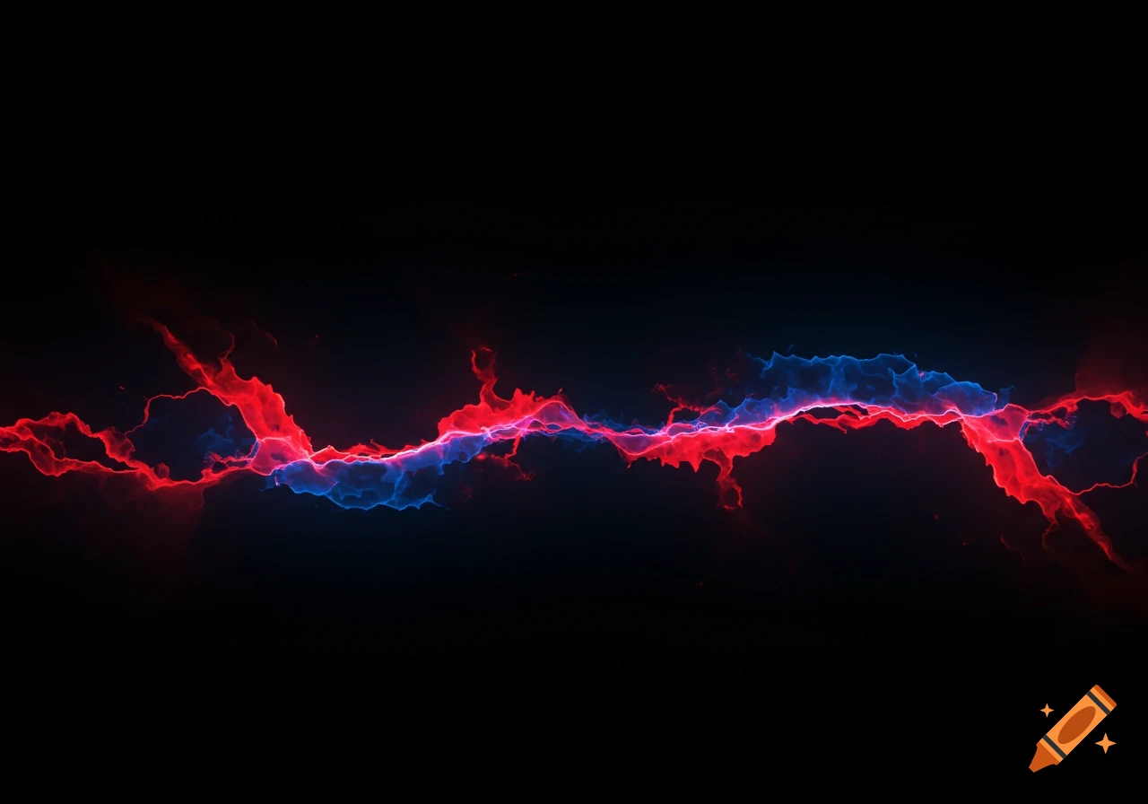 Abstract red and blue energy stream on a dark gradient background.
