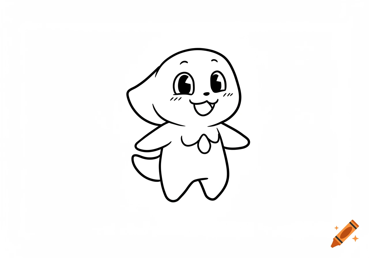 A black and white line art illustration of a cute, happy Labubu character, in a children's coloring book style.
