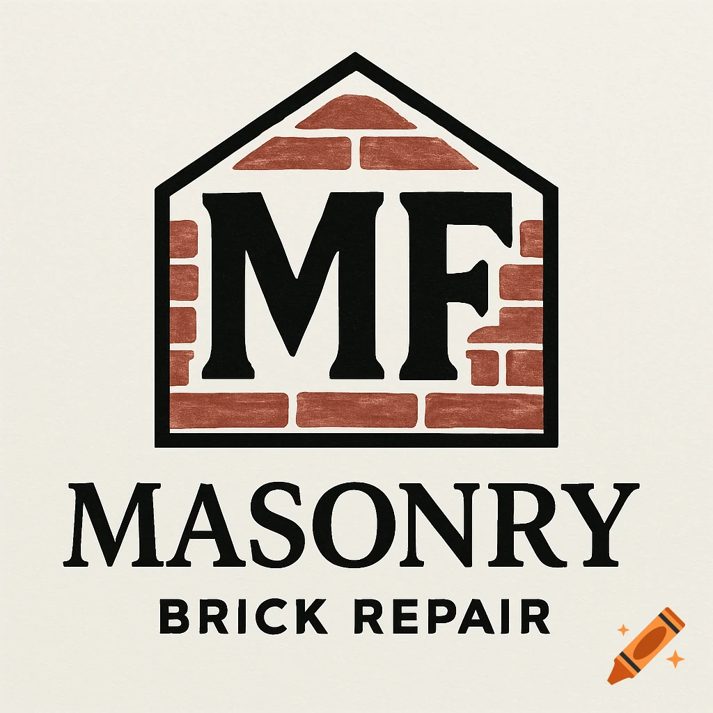 Logo for MF Masonry Brick Repair with black initials 'MF' in a brick house icon.