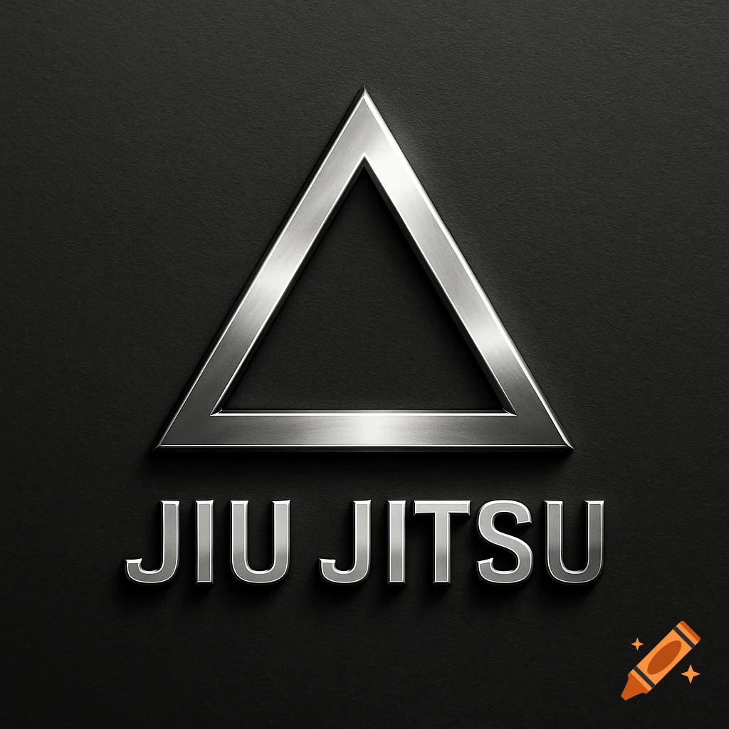Silver metallic triangle logo above the words JIU JITSU on a dark textured background.