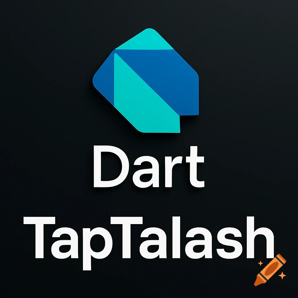 A black thumbnail with the blue and cyan Dart programming language logo above white text 'Dart' and 'TapTalash'.