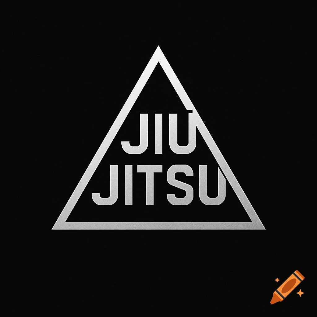 Silver 'JIU JITSU' text inside a triangle on a black background.