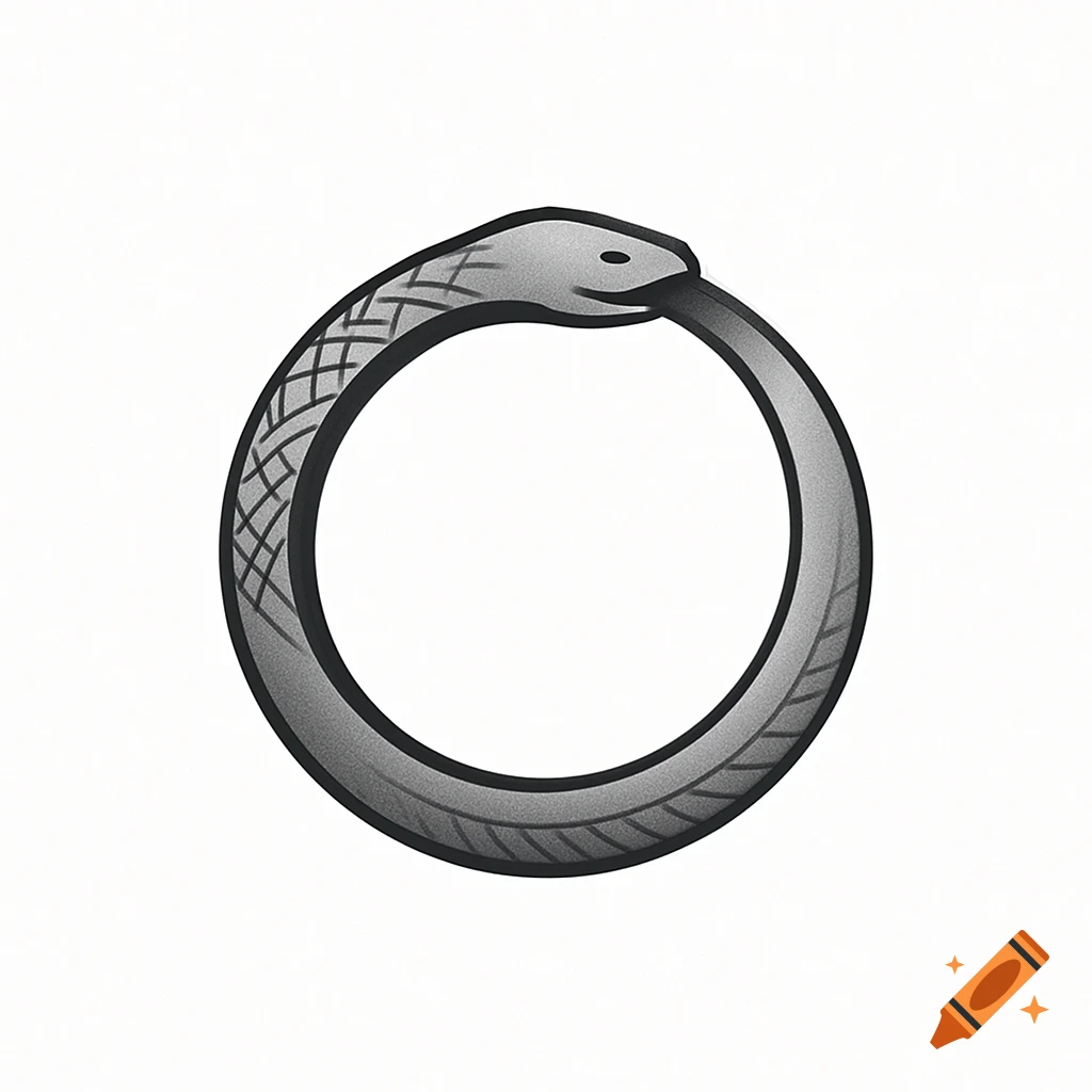 Simplistic abstract logo of a grey ouroboros snake forming a circle, on a white background.