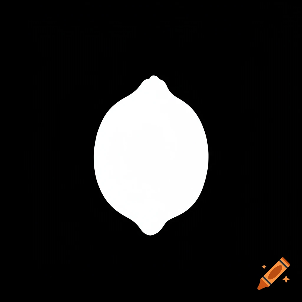 A simple white silhouette of a lemon on a black background with no shading.