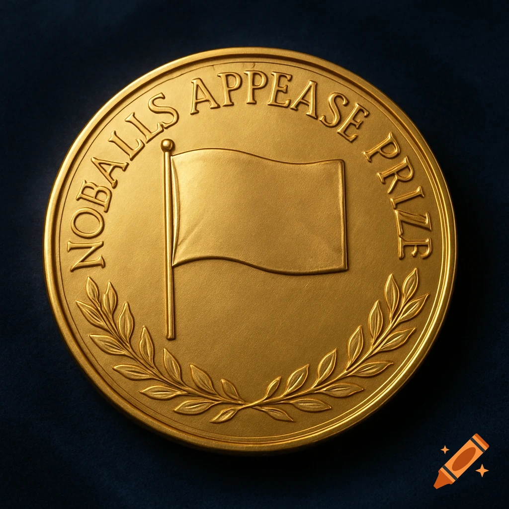 A shiny gold medal with 'NOBALLS APPEASE PRIZE' engraved and a blank flag in the center.