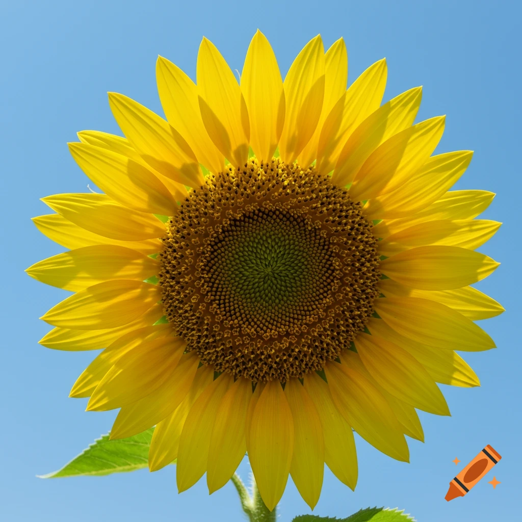 Close-up of a vibrant yellow sunflower with its seed head against a clear blue sky.