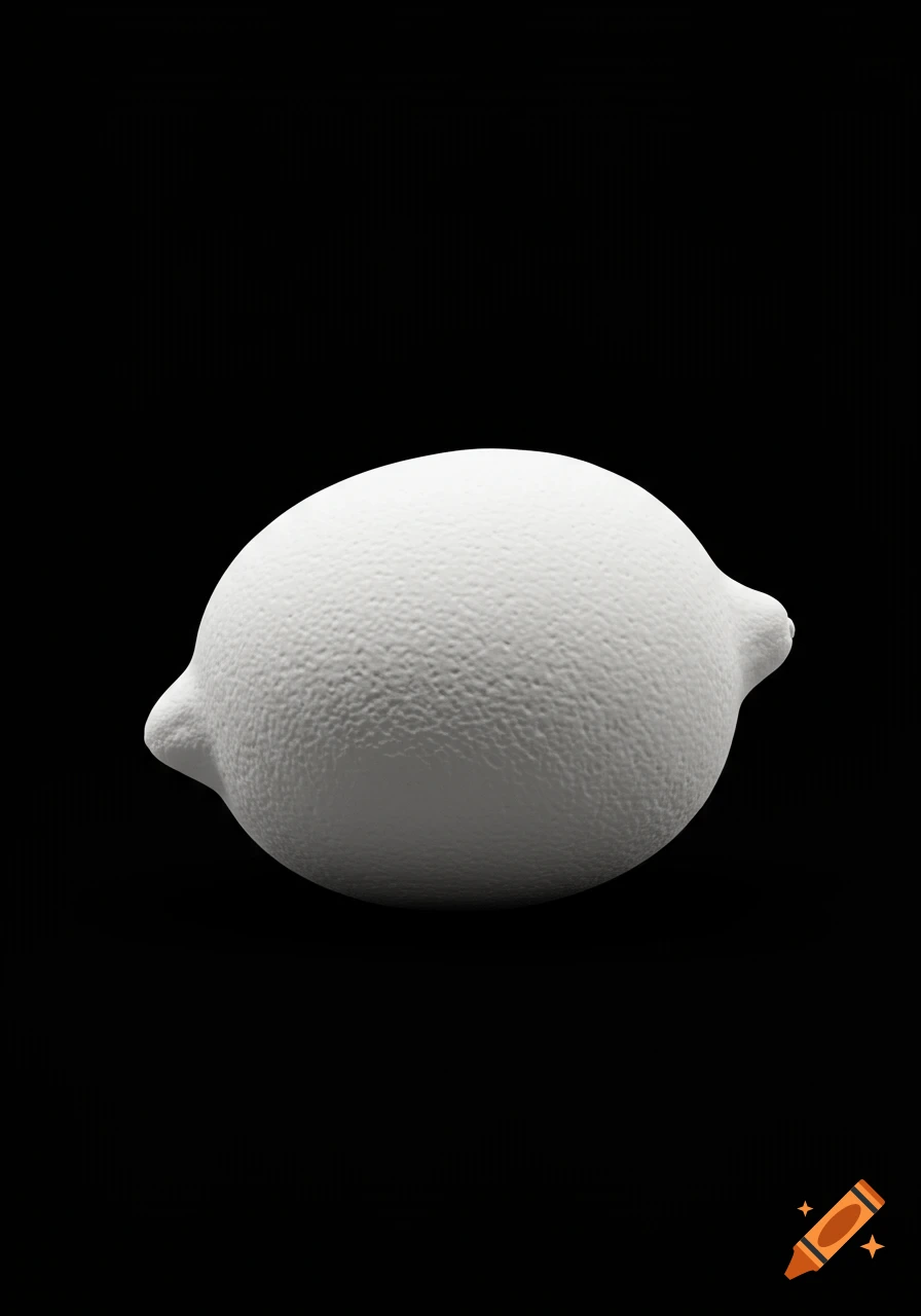 A textured white lemon against a stark black background in a simplistic, photorealistic style.