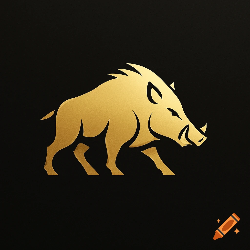 A simple golden boar logo facing right, with sharp tusks and a stylized, aggressive stance on a black background.
