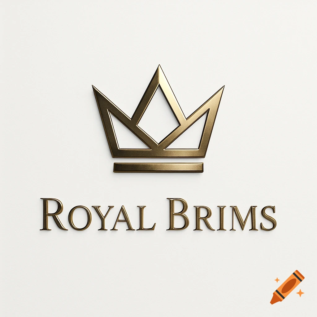 Gold crown logo above the words "Royal Brims" on a white background.