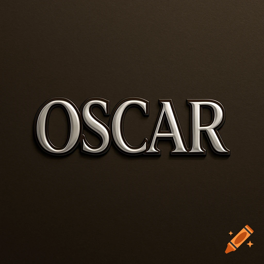 The word OSCAR in silver, embossed with a dark brown outline on a dark background.