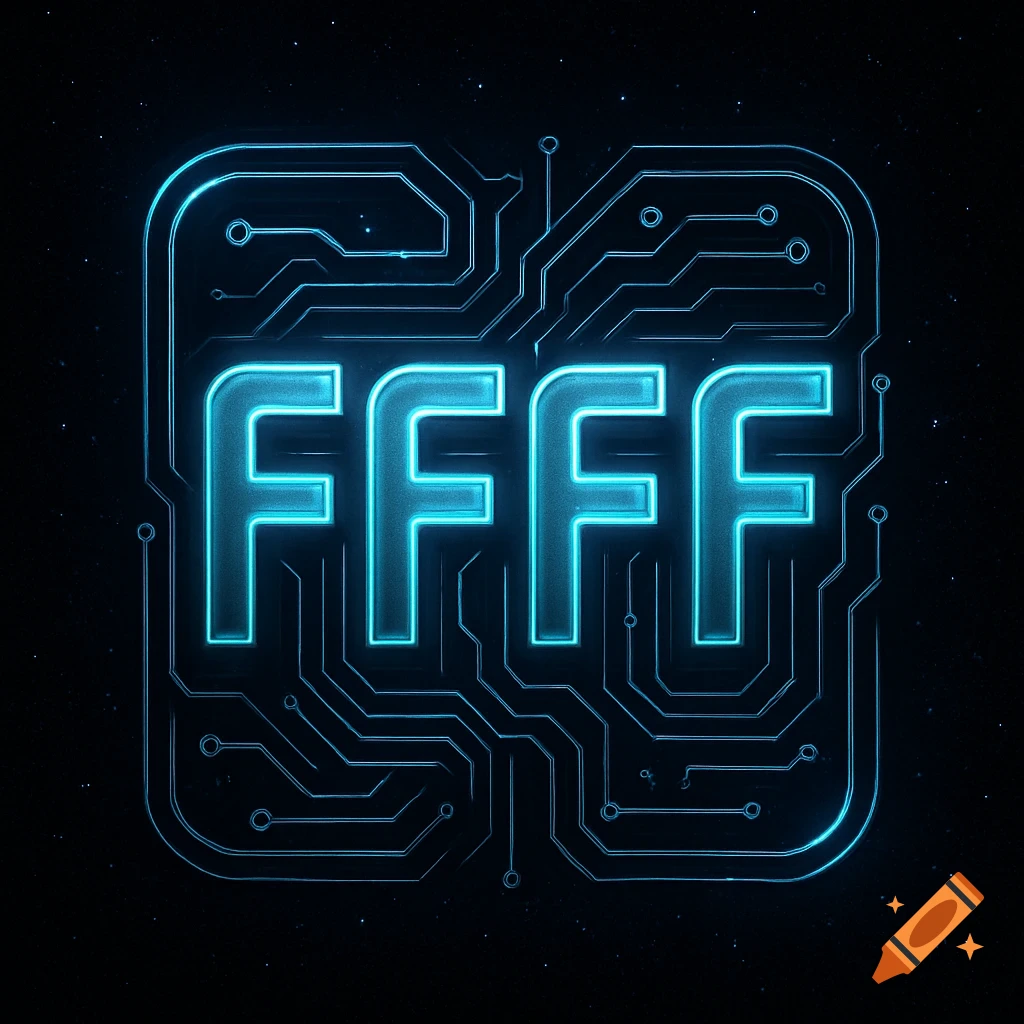 A glowing blue sci-fi logo featuring four 'F' letters integrated into a circuit board design on a dark, starry background.