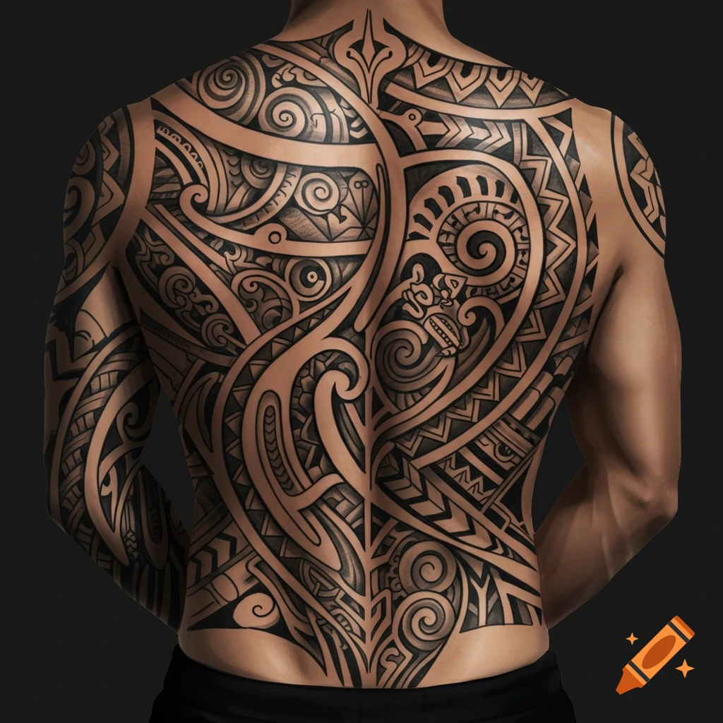 A Symmetrical Black and White Polynesian Chest Tattoo of a Manta Ray  created on Craiyon, image size:1024x1024