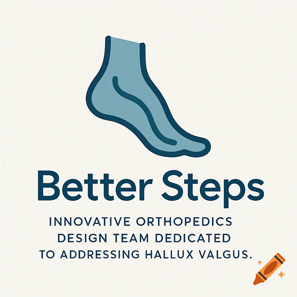 A professional logo for 'Better Steps' orthopedics, featuring a stylized blue foot icon above text about addressing hallux valgus.