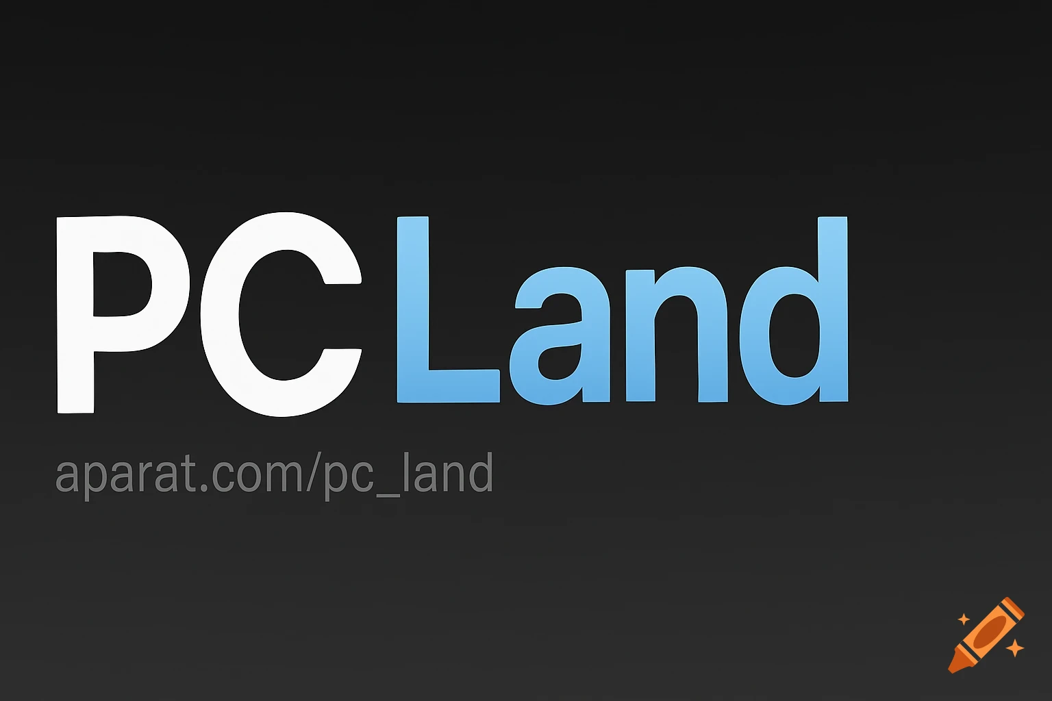 A logo for PC Land on a dark gray gradient background. 'PC' is white, and 'Land' is light blue. Below it, 'aparat.com/pc_land' is in light gray.