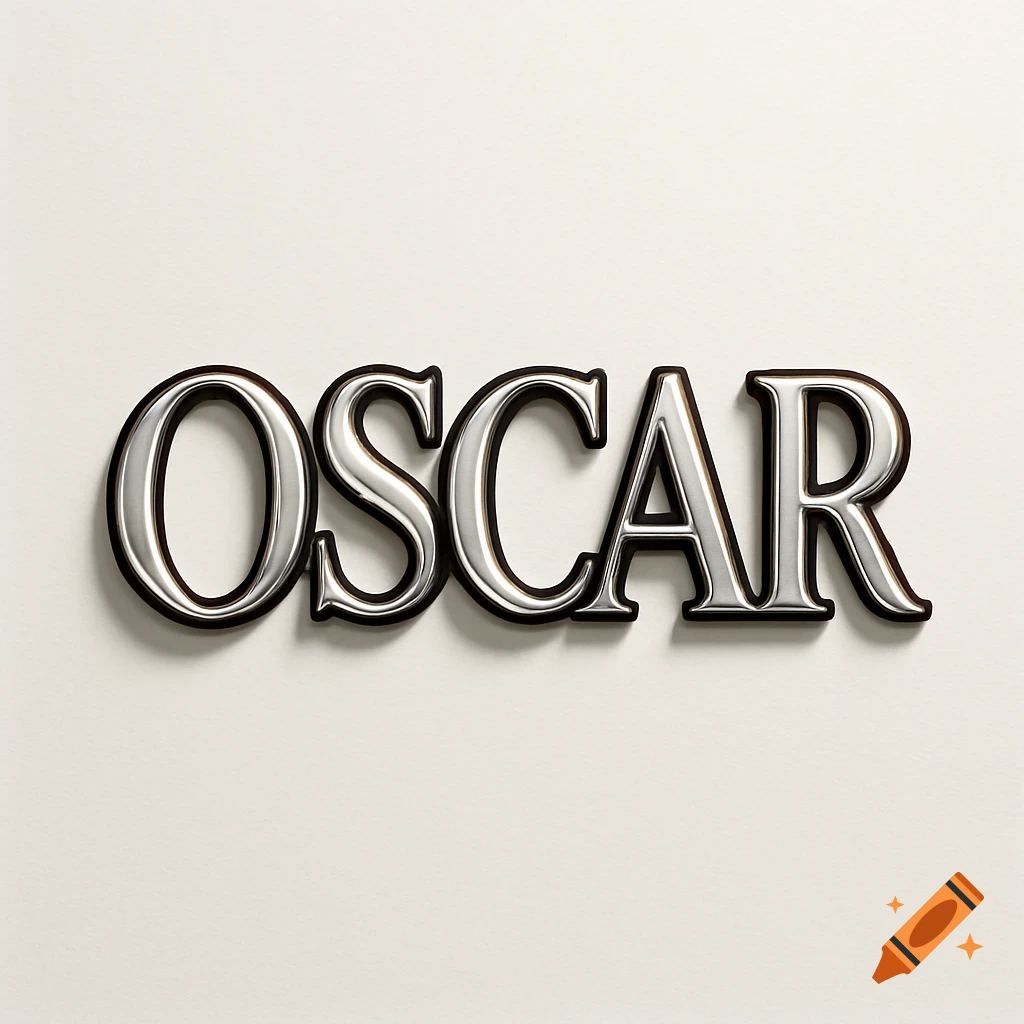 The word OSCAR in shiny silver, embossed 3D letters with a dark brown outline on a light background.