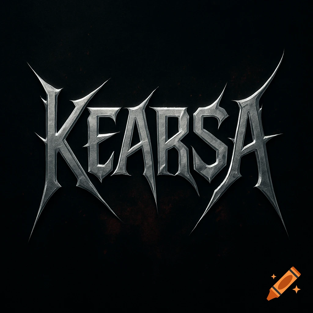 Silver metallic spiky text spelling 'KEARSA' in a modern metal band logo font on a dark background.