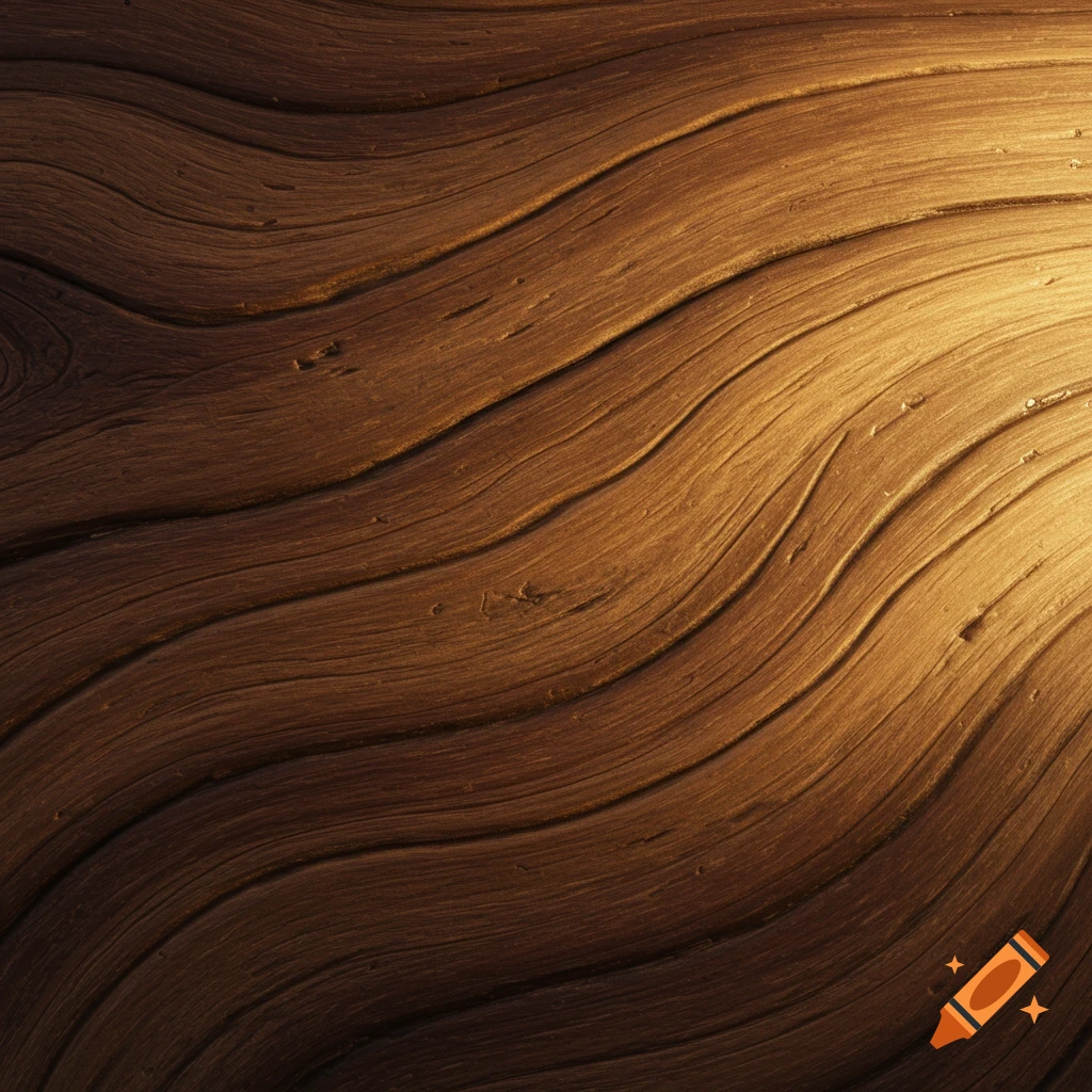Wavy dark brown wood grain texture with bright light from the upper right.