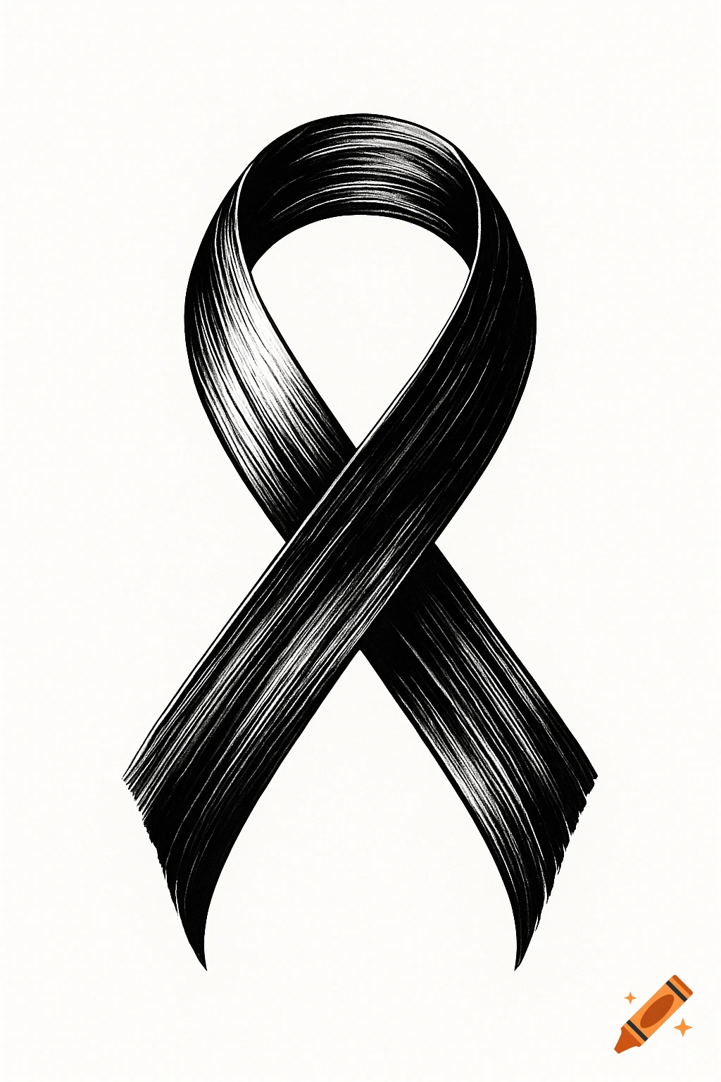 A black awareness ribbon rendered with a brushstroke texture on a clean white background.