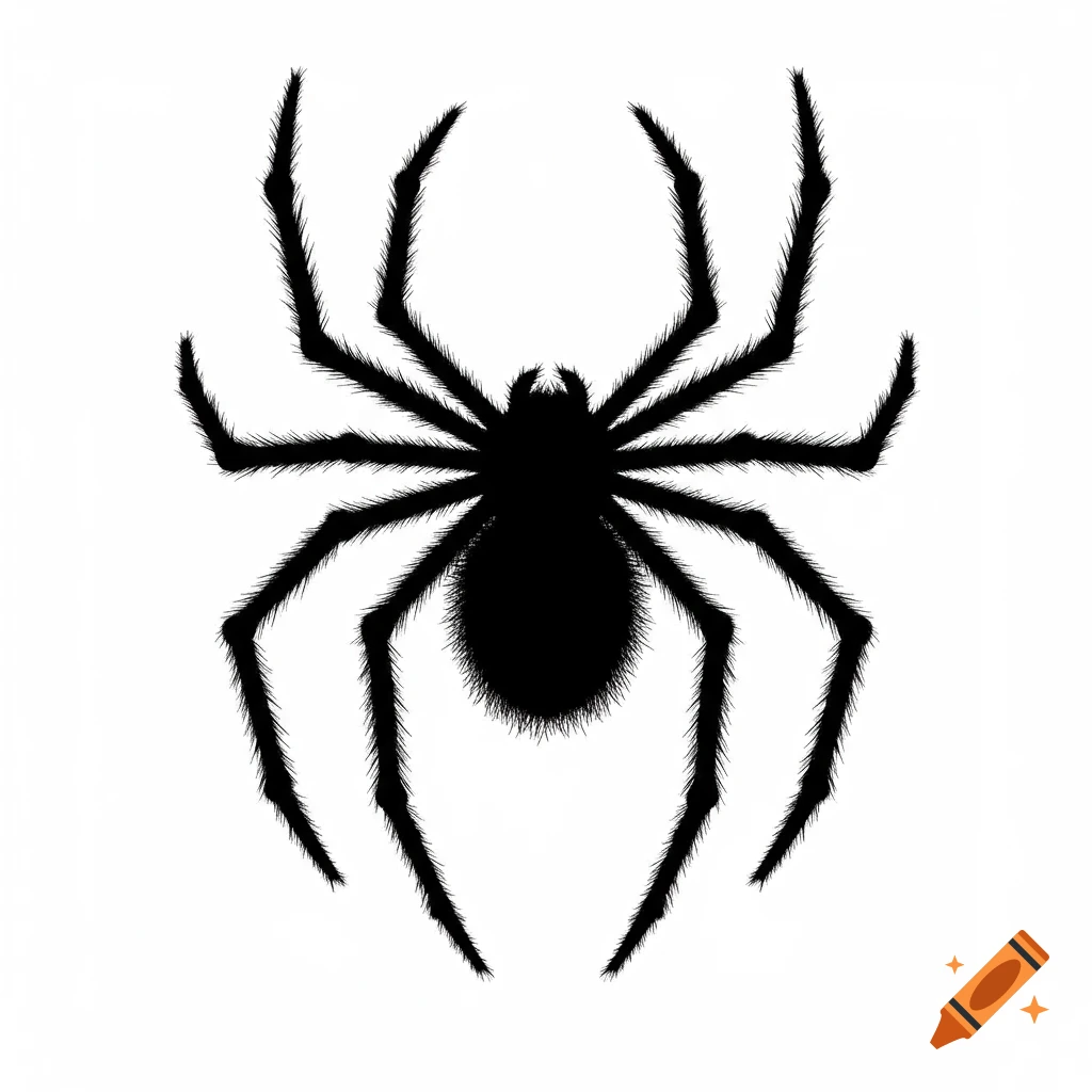 Black fluffy spider silhouette on a white background.