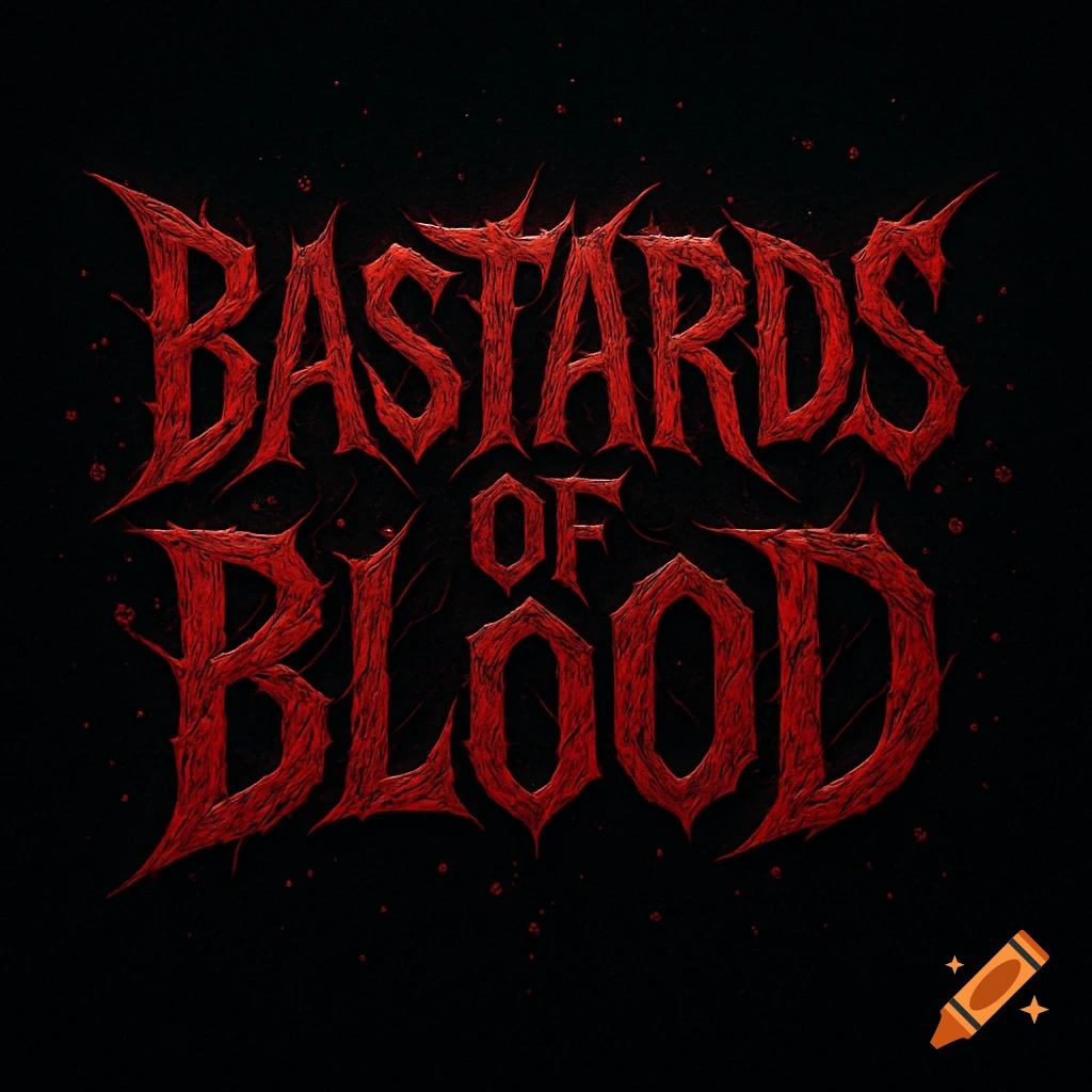 Horror-style logo with jagged, blood-red text 'BASTARDS OF BLOOD' on a black background.