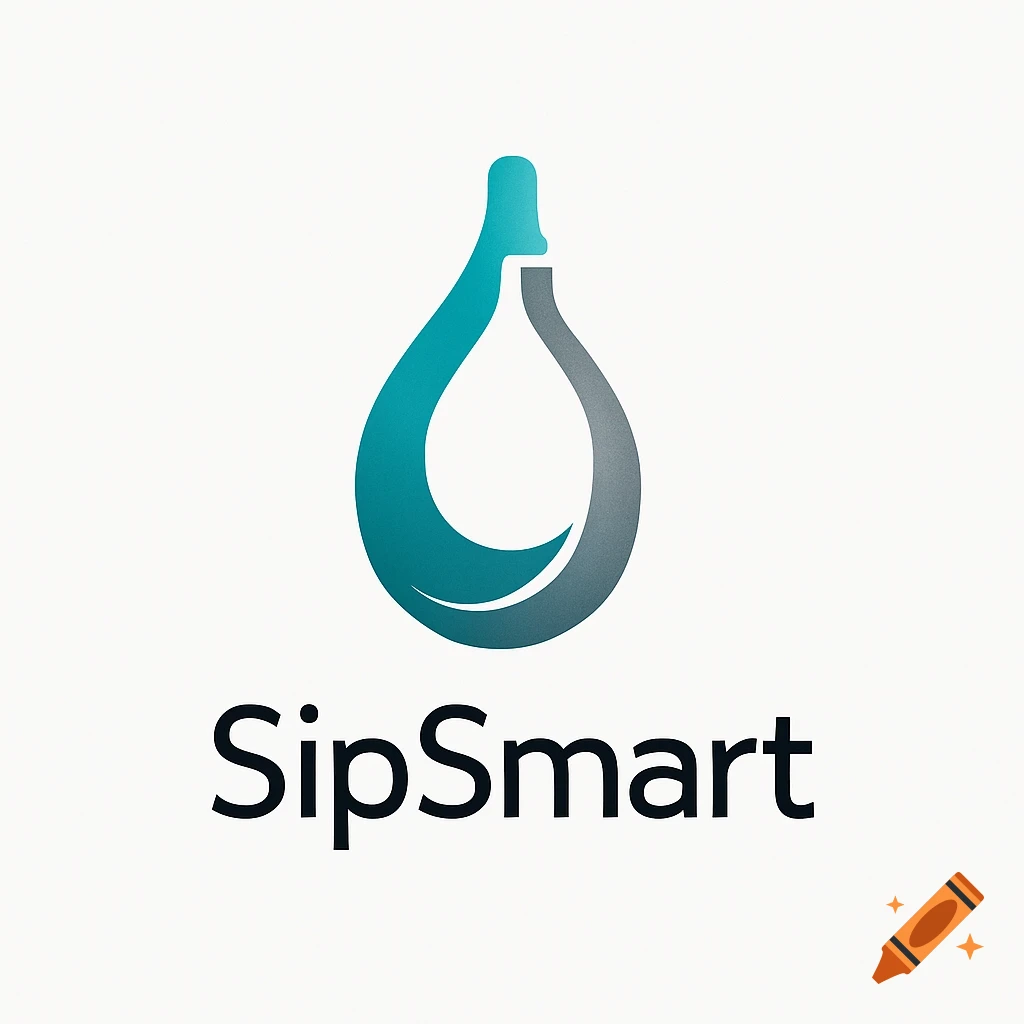 Modern SipSmart logo with a stylized teal and gray water droplet icon.