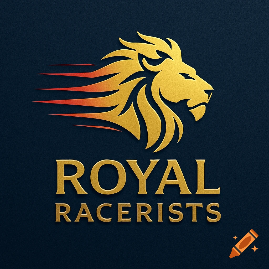 Gold lion head logo with speed lines and 'ROYAL RACERISTS' text on a dark background.