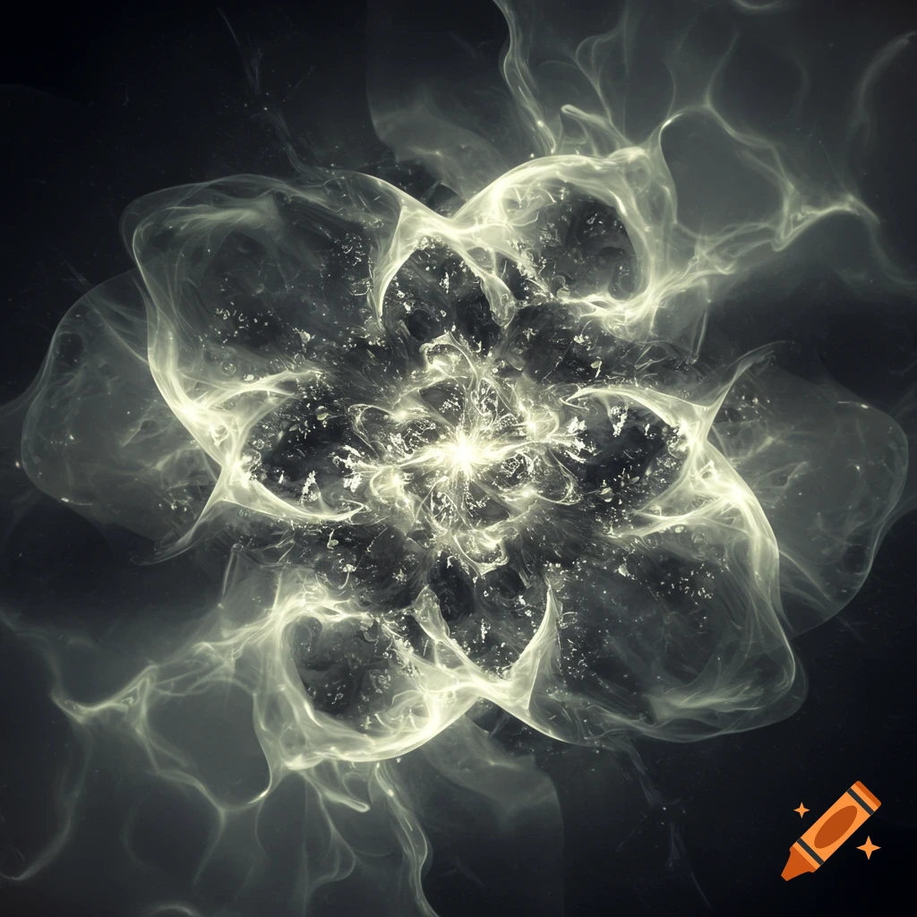 Abstract image of a glowing, swirling white and grey ethereal energy form against a dark background.