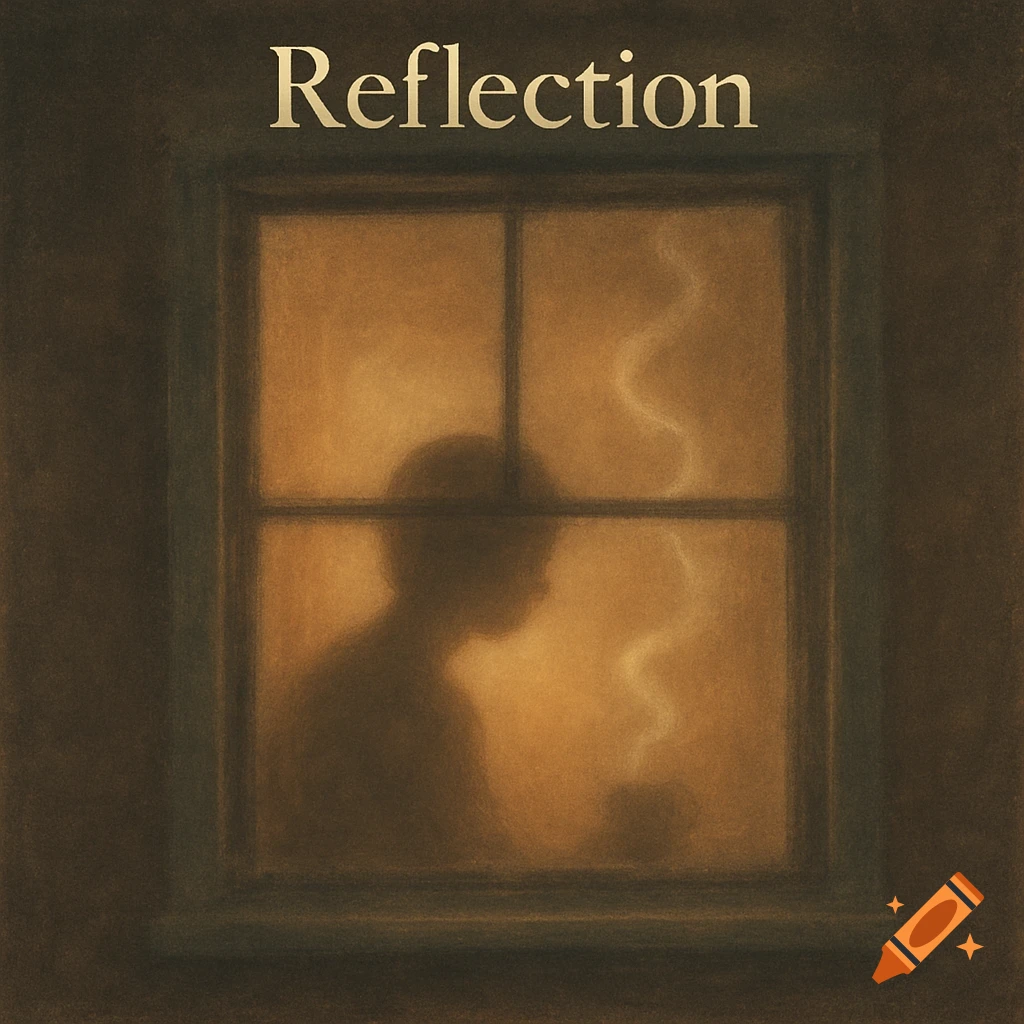 Warm, textured illustration of a silhouette looking out a window, with the word 'Reflection' at the top.