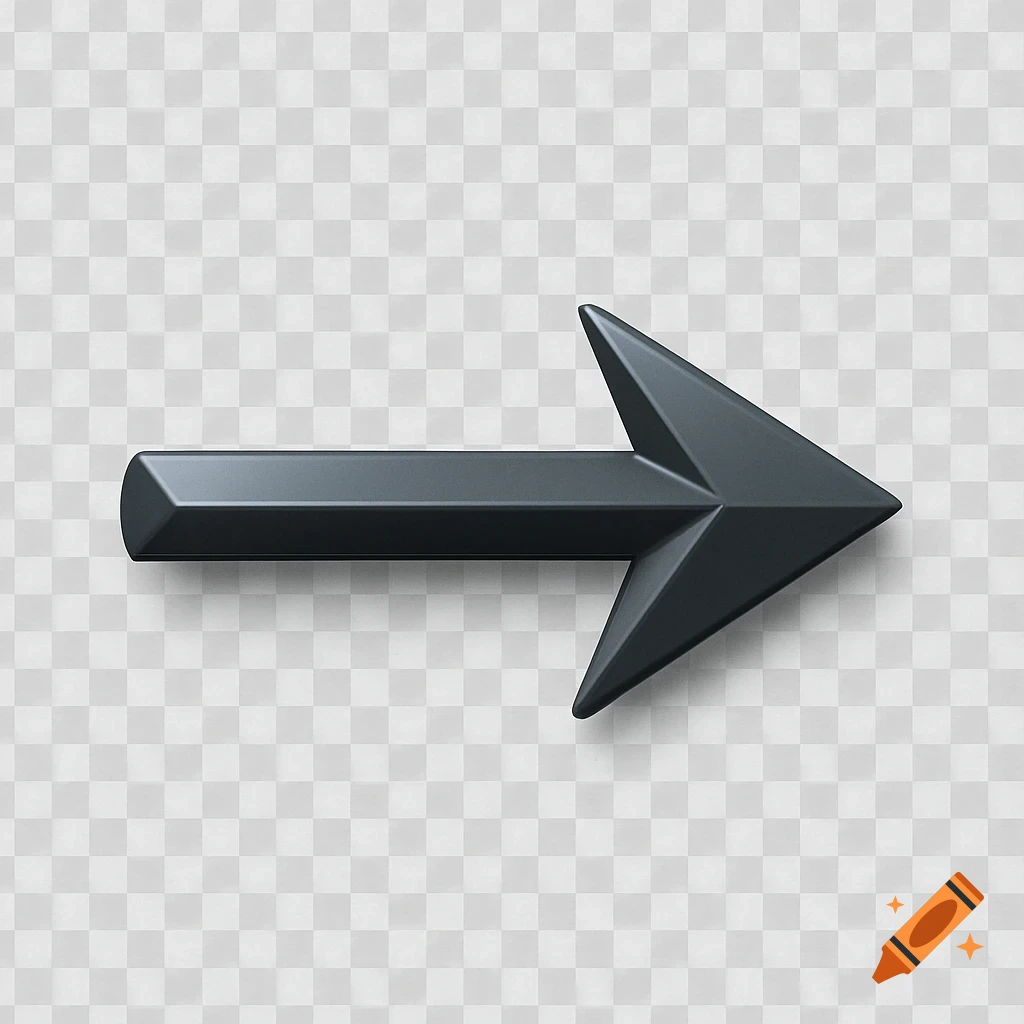 A dark gray, three-dimensional arrow pointing right, with a soft shadow, against a transparent background.