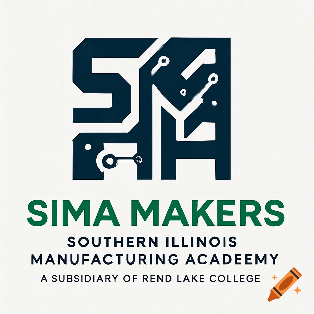 Blue stylized 'SIMA' logo with circuit board pattern, green 'SIMA MAKERS' text, and 'Southern Illinois Manufacturing Academy' below.