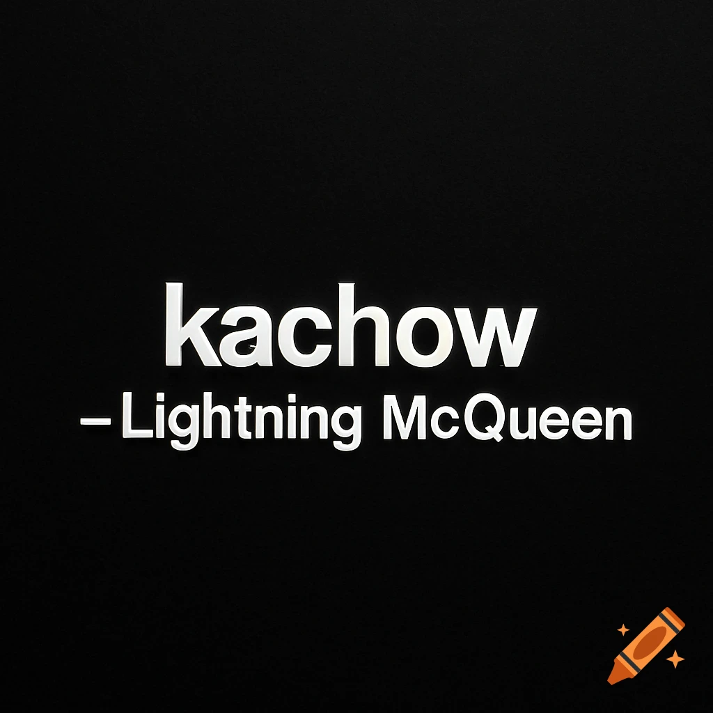 White text 'kachow - Lightning McQueen' on a black background.