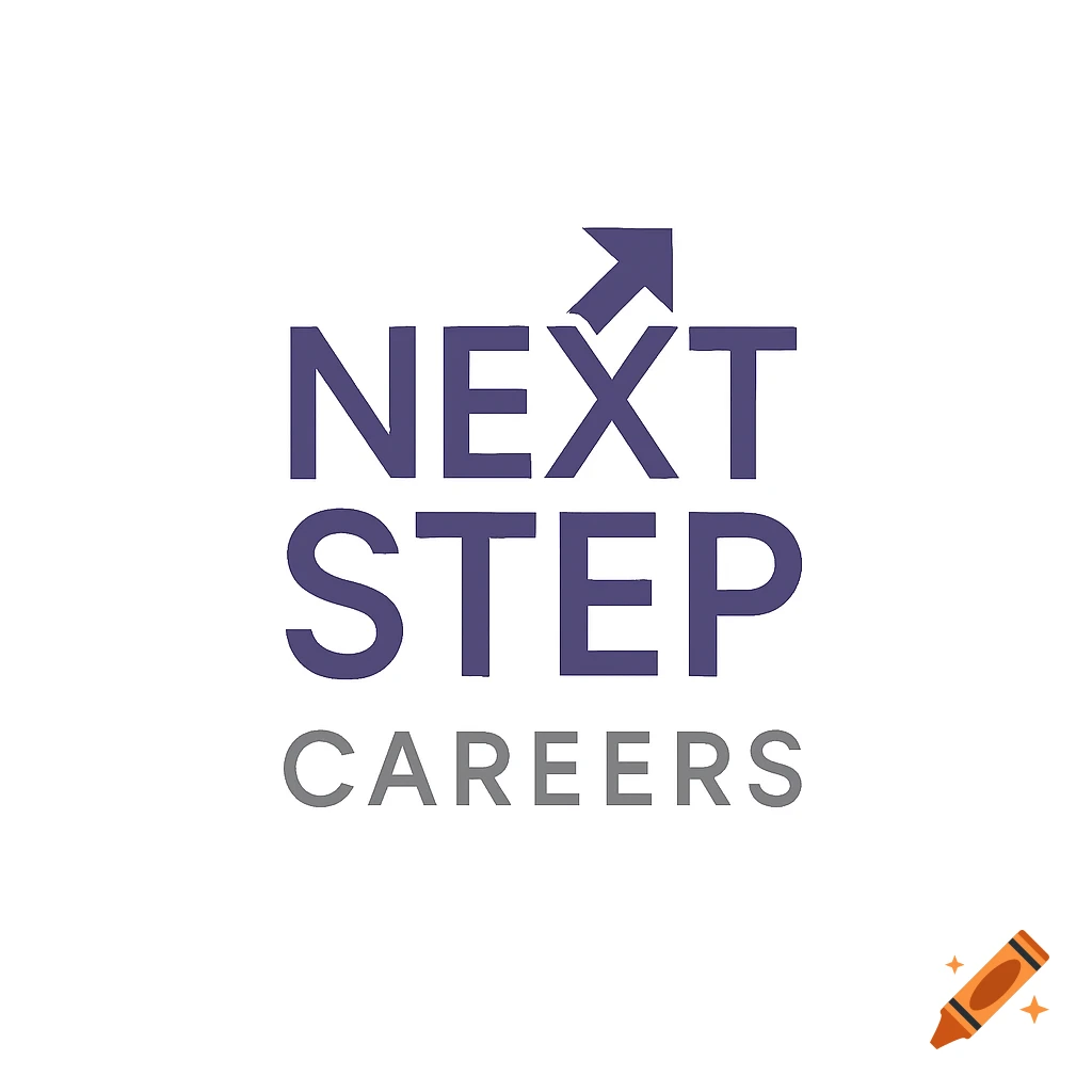 Logo for 'Next Step Careers' with purple and grey text and an upward arrow.