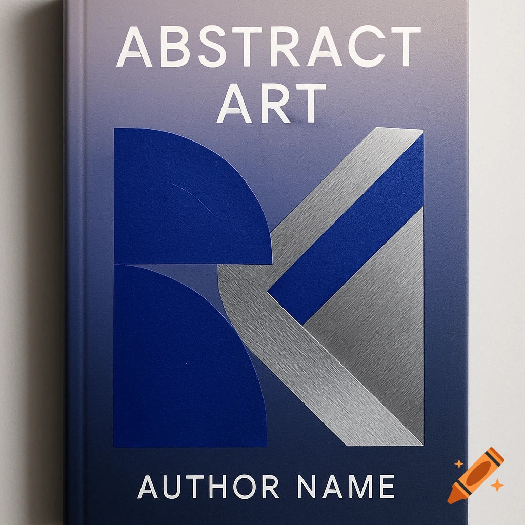 A modern book cover featuring a blue and silver abstract geometric design, with the title 'ABSTRACT ART' and 'AUTHOR NAME'.