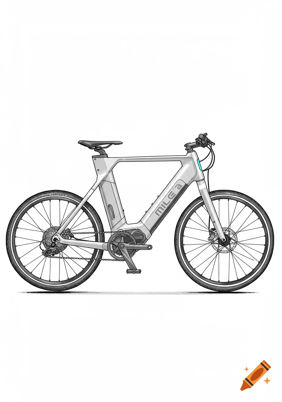 Orthogonal sketch of a modern light gray e-bike.
