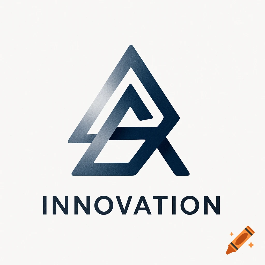 A modern, sleek dark blue geometric logo resembling a stylized 'A' or triangle above the word 'INNOVATION' on a white background.