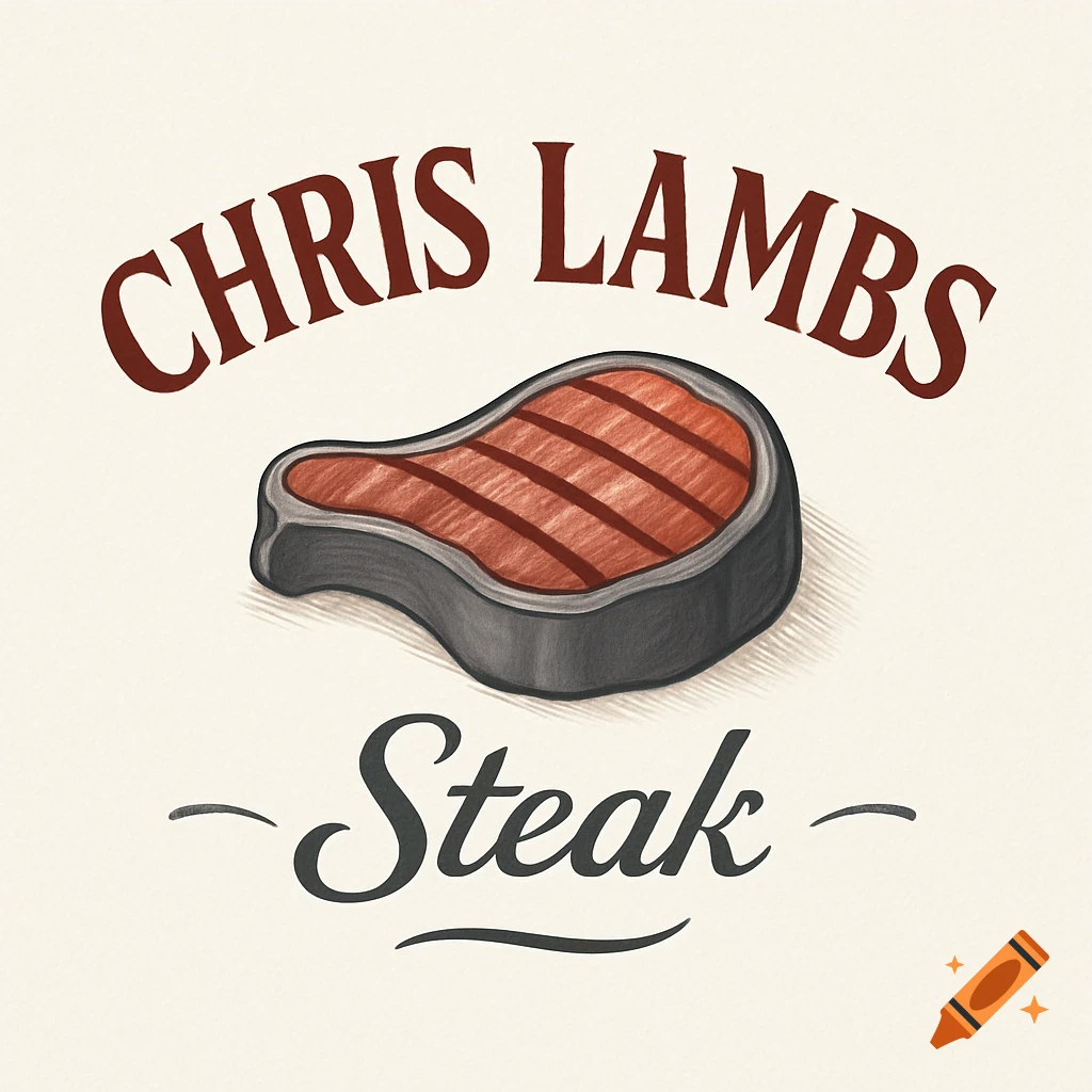 A vintage-style logo with an arched 'CHRIS LAMBS' above a grilled steak illustration, with 'Steak' below, all on a cream background.