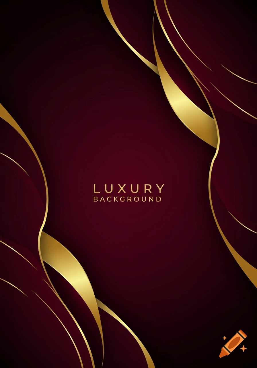 Elegant burgundy and gold abstract background with flowing curved shapes and gradient colors.
