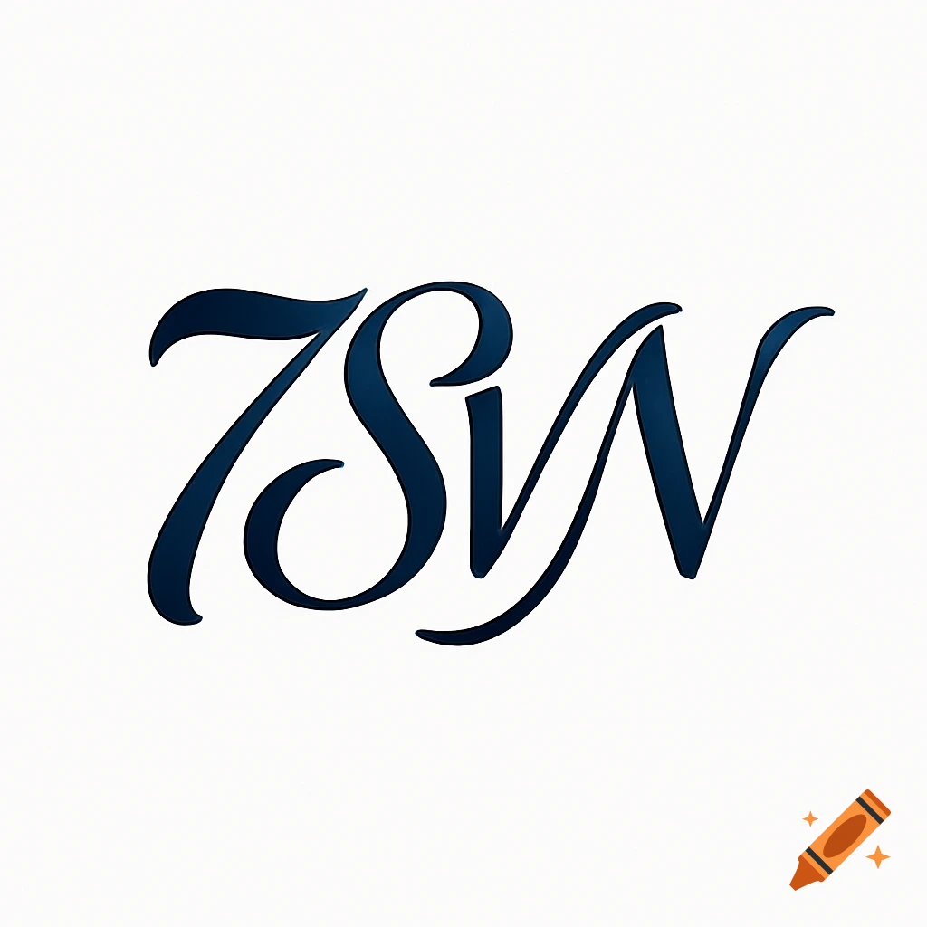 Dark blue cursive logo of '7SVN' with overlapping letters on a white background.