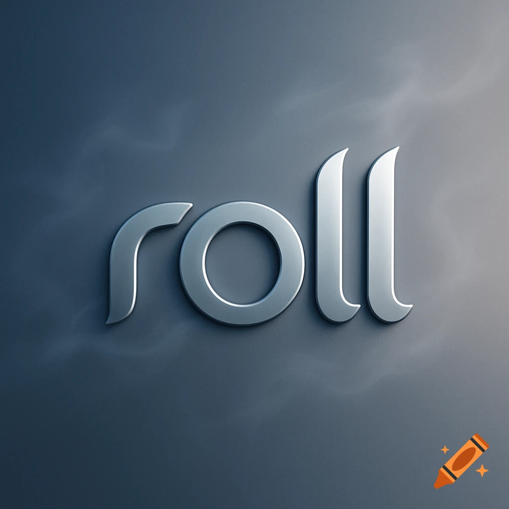 3D metallic text spelling 'roll' against a shaded gray background.