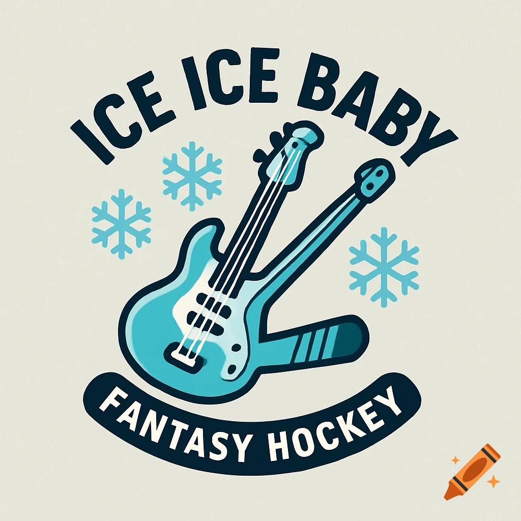 A logo featuring two light blue guitars, snowflakes, and the text 'ICE ICE BABY FANTASY HOCKEY' on a light background.