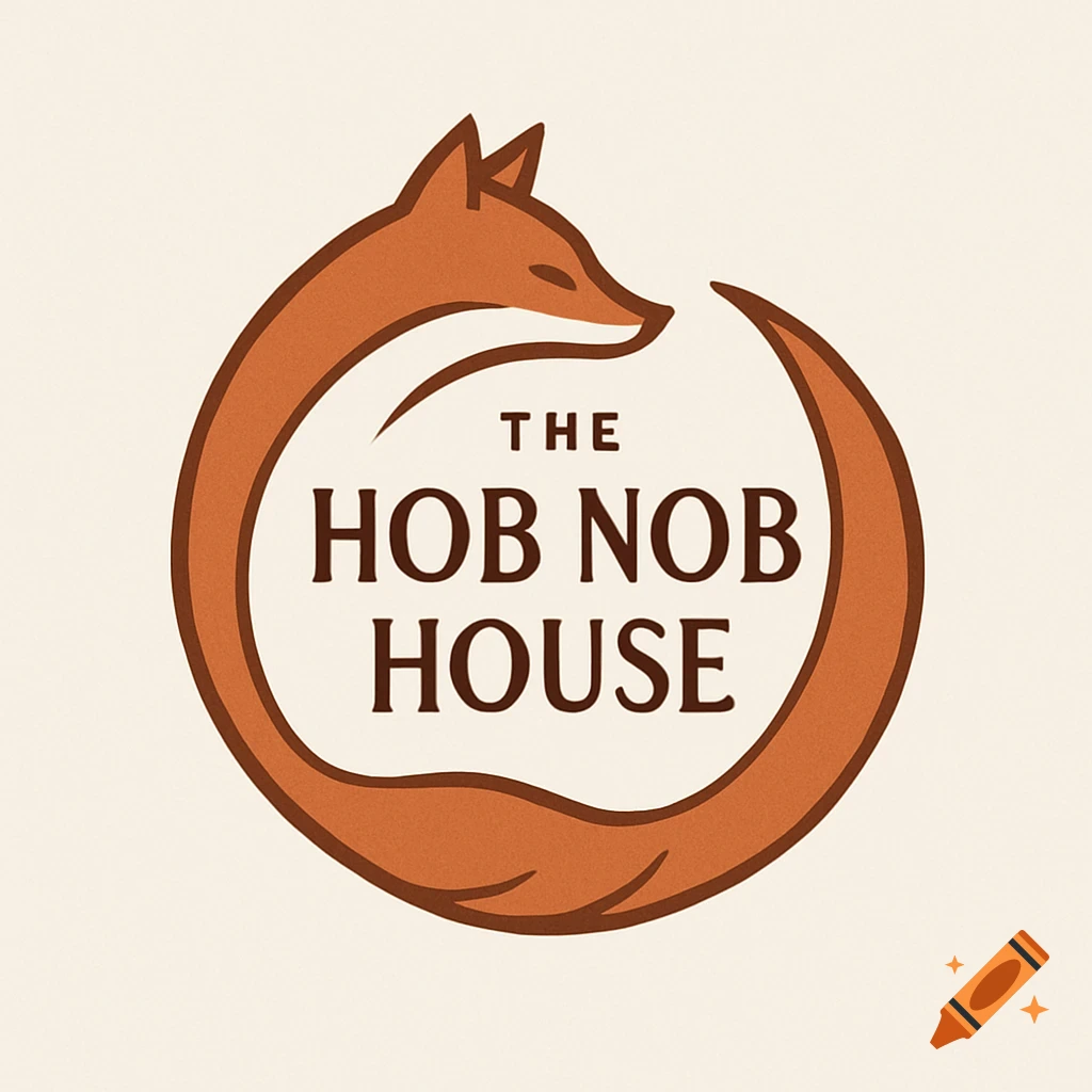 A circular logo with a stylized brown fox forming a border around the text 'THE HOB NOB HOUSE' on a light background.