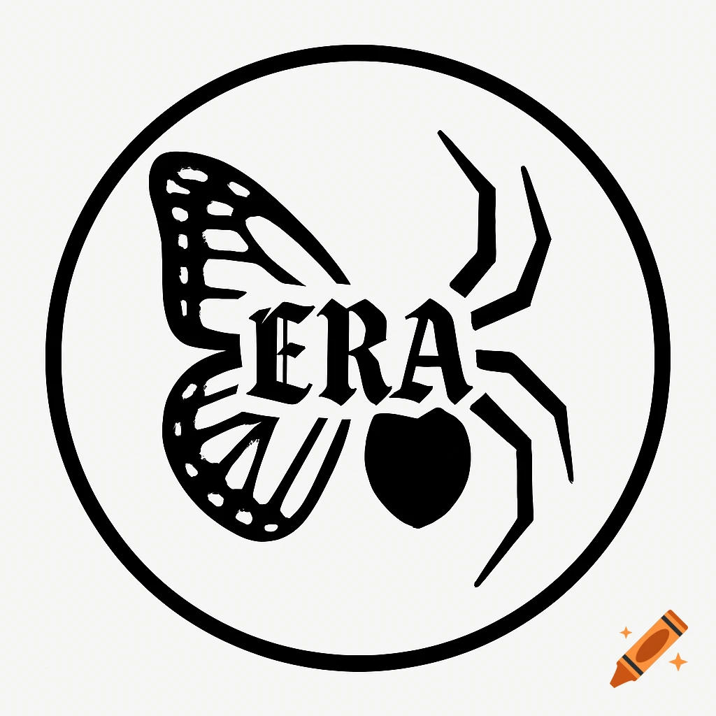 Black and white minimalist logo combining a butterfly and a spider with 'ERA' in gothic script.